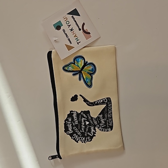 Hand Crafted makeup bag Canvas Pencil case Iron applique Handmade Travel purse - Picture 3 of 17